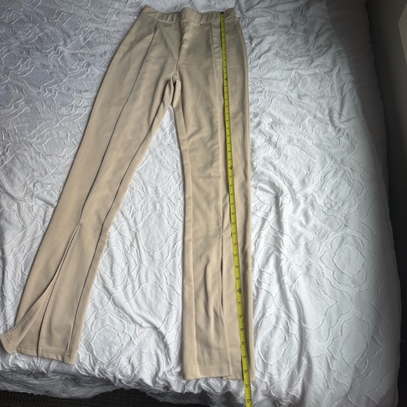 SHEIN Cream High-Waisted Trousers Slit Ankle Detail Flattering - Picture 3 of 9